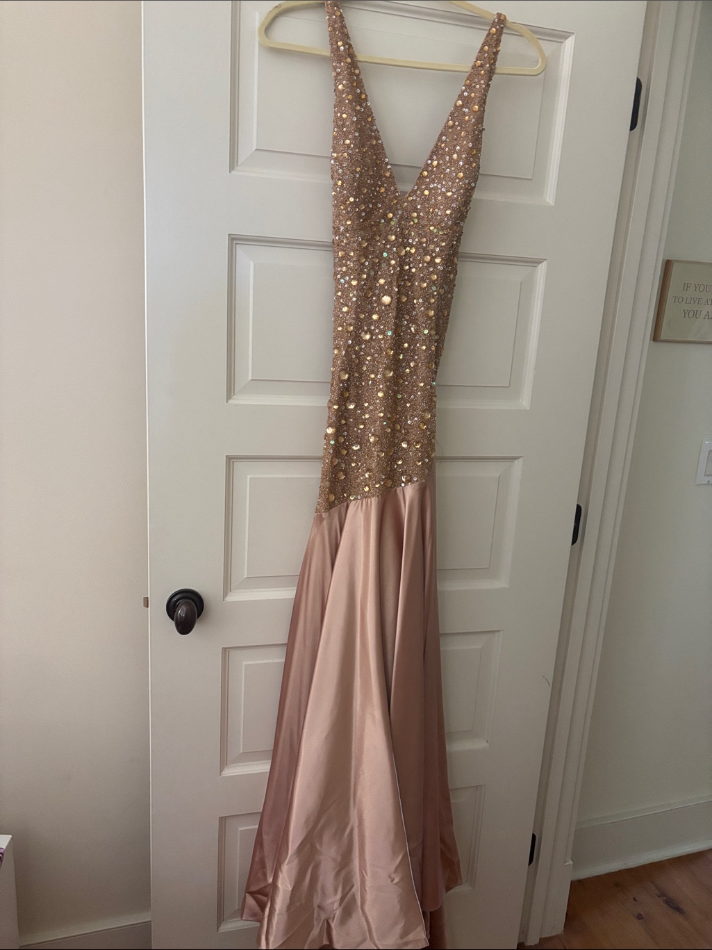 Sequin Embellished V-Neck Evening Gown In Rose Gold